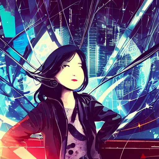 Image similar to Frequency indie album cover, luxury advertisement, blue filter, blue and black colors. Clean and detailed post-cyberpunk sci-fi close-up schoolgirl in asian city in style of cytus and deemo, blue flame, relaxing, calm and mysterious vibes, by Tsutomu Nihei, by Yoshitoshi ABe, by Ilya Kuvshinov, by Greg Tocchini, nier:automata, set in half-life 2, GITS, Blade Runner, Neotokyo Source, Syndicate(2012), dynamic composition, beautiful with eerie vibes, very inspirational, very stylish, with gradients, surrealistic, dystopia, postapocalyptic vibes, depth of field, mist, rich cinematic atmosphere, perfect digital art, mystical journey in strange world, beautiful dramatic dark moody tones and studio lighting, shadows, bastion game, arthouse