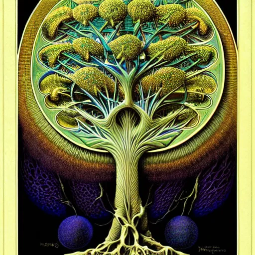 Image similar to tree of life by roger dean and andrew ferez, art forms of nature by ernst haeckel, divine chaos engine, symbolist, visionary, art nouveau, botanical fractal structures, organic, detailed, realistic, surreality