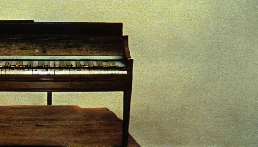 Prompt: 7 0 s film still from a horror movie about an old piano, kodachrome, cinecolor, cinestill, film grain, film texture, retro, cinematic, high resolution, photorealism,