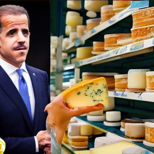 Prompt: Hunter Biden addicted to cheese, highly detailed photo