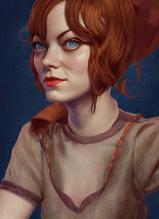 Image similar to Bioshock portrait of Emma Stone, au naturel, hyper detailed, digital art, trending in artstation, cinematic lighting, studio quality, smooth render, unreal engine 5 rendered, octane rendered, art style by klimt and nixeu and ian sprigger and wlop and krenz cushart