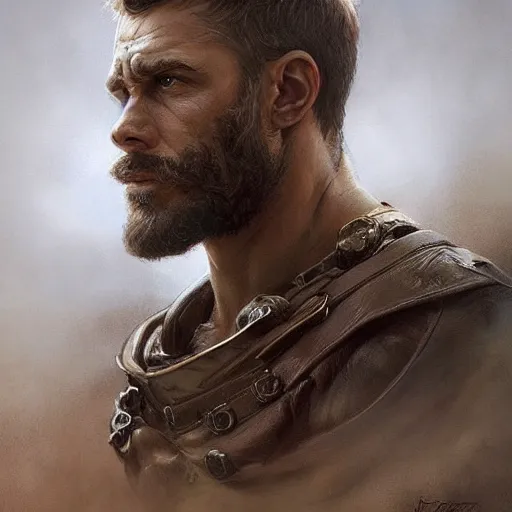 Prompt: portrait of a rugged ranger, coherent hands, handsome, muscular, upper body, leather, hairy torso, d & d, fantasy, intricate, elegant, highly detailed, digital painting, artstation, concept art, smooth, sharp focus, illustration, art by artgerm and greg rutkowski and alphonse mucha