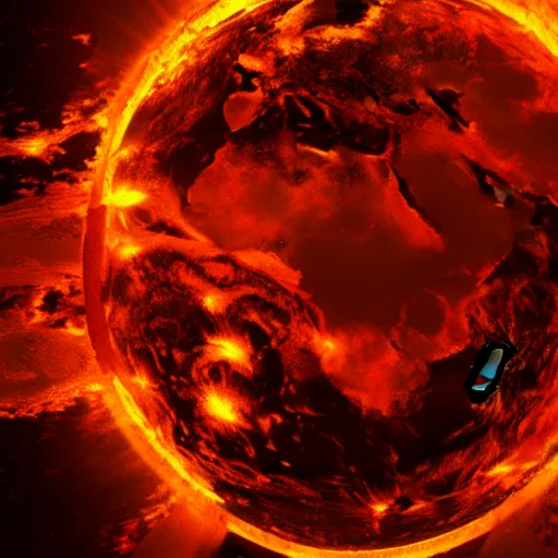 Prompt: Earth from Space on fire, hyperrealistic, dramatic lighting, 8k