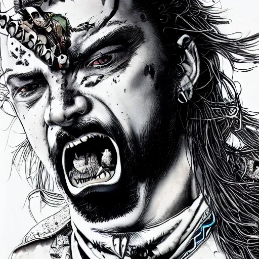 Image similar to portrait closeup of crazy post malone as vampire, symmetrical, by yoichi hatakenaka, masamune shirow, josan gonzales and dan mumford, ayami kojima, takato yamamoto, barclay shaw, karol bak, yukito kishiro