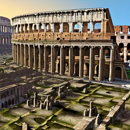 Image similar to sprawling gothic city of Ancient Rome in HD; trending on arstation