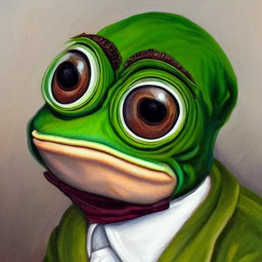 Image similar to fancy pepe the frog, historical portrait painting, oil painting, highly detailed and intricate