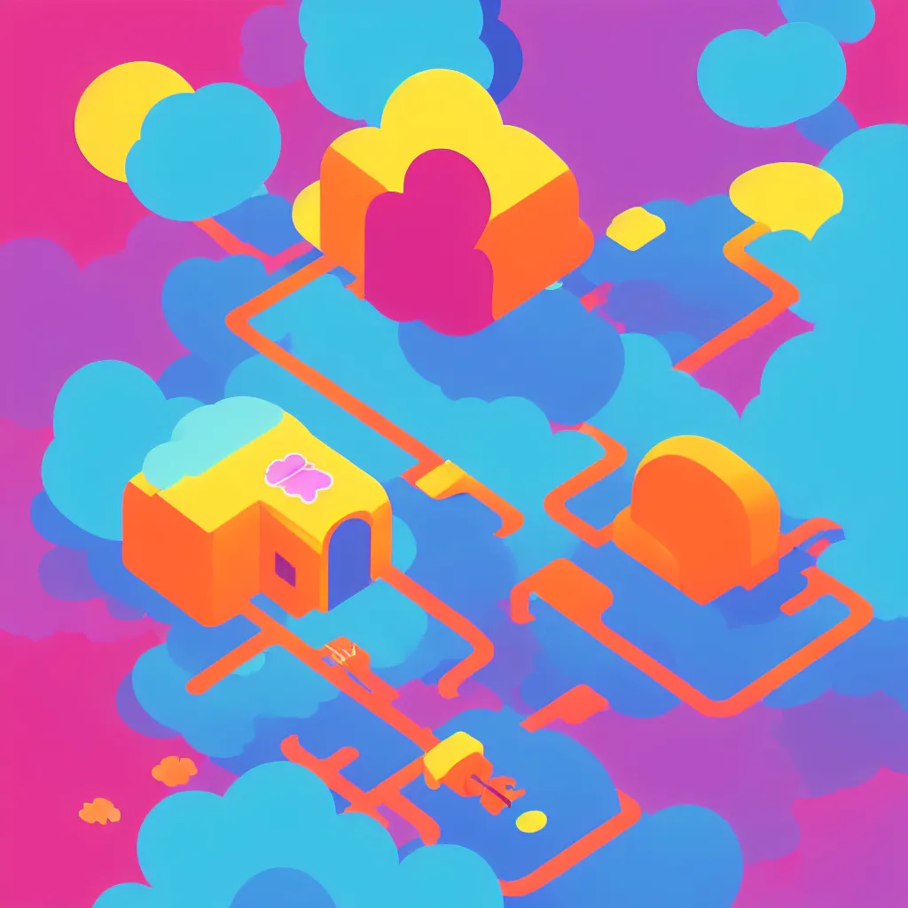 Image similar to a simple micro-service deployed to a public cloud, security, attack vector, trending on Artstation, painting by Jules Julien, Leslie David and Lisa Frank, muted colors with minimalism