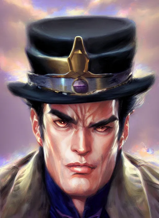 Image similar to Jotaro Kujo, closeup character portrait art by Donato Giancola, Craig Mullins, digital art, trending on artstation