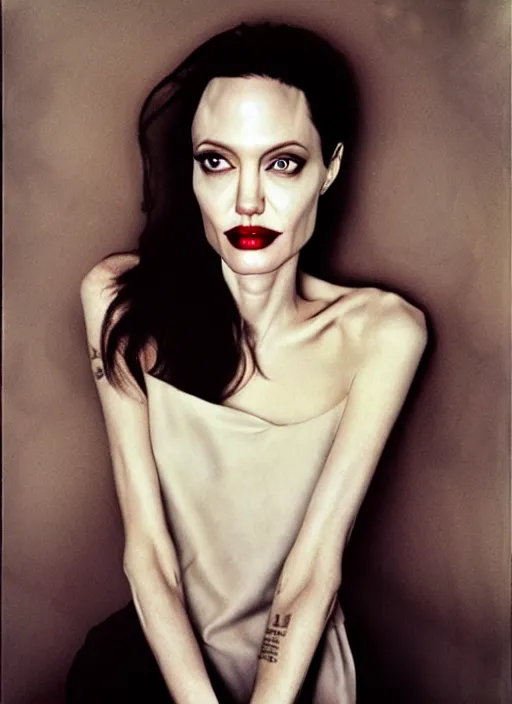 Prompt: close - up portrait of angelina jolie by sarah moon,