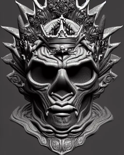 Prompt: 3 d ornate carved dark cosmic king with profile portrait, beautiful intricate highly skull, lava, ice, water, 8 k trending on artstation