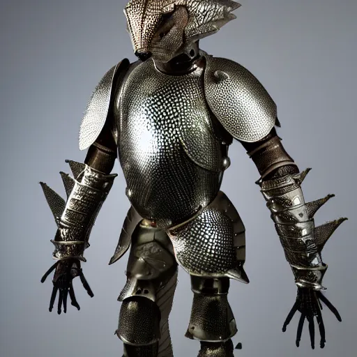 A Humanoid Pangolin Armored Knight With Metallic Armor 