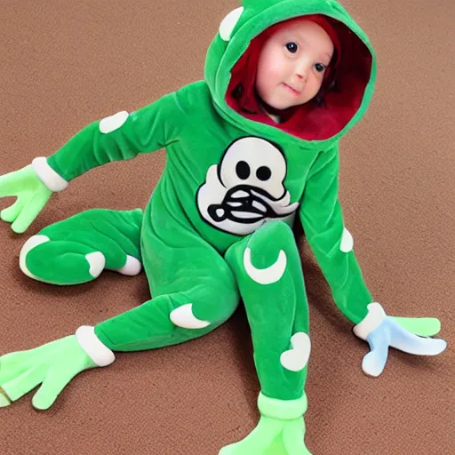 Image similar to frog kigurumi, 8k, realistic