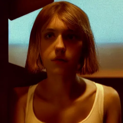 Image similar to movie still of cyborg girl, cinematic composition, cinematic light, criterion collection, by gaspar noe