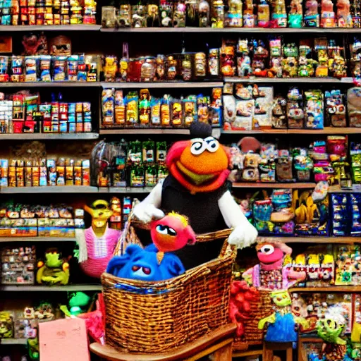 Prompt: a muppet shopping in an ancient babylonian marketplace, 4 k photograph, high shutter speed