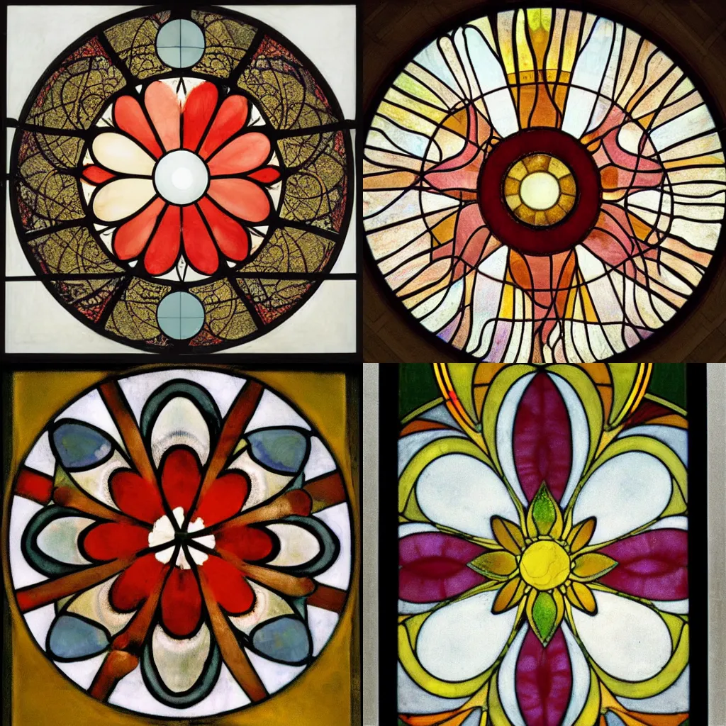 Prompt: flower, hilma af klint, stained glass, balanced