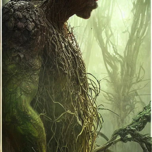 Image similar to swamp thing, ultra realistic, concept art, intricate details, eerie, highly detailed, photorealistic, octane render, 8 k, unreal engine. art by artgerm and greg rutkowski and alphonse mucha