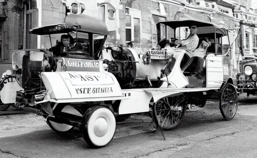 Prompt: rick astley driving a steamroller, sharp detail, cinematic