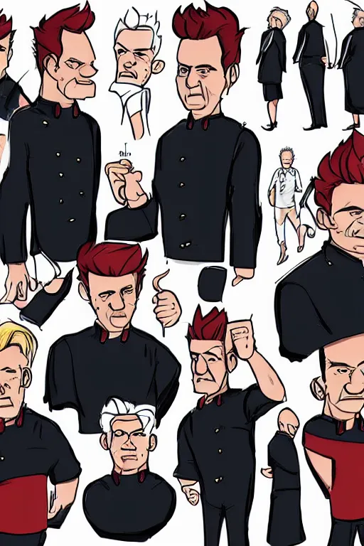 Image similar to gordon ramsay character design sheet