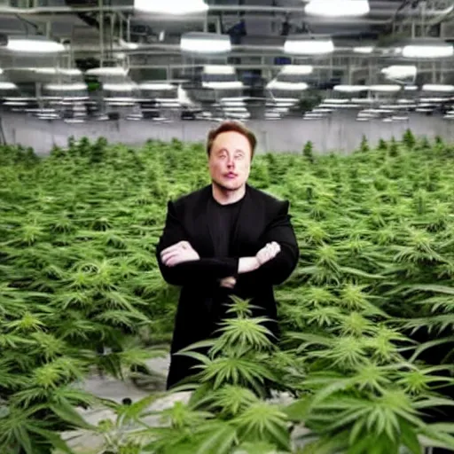 Image similar to Elon Musk Standing inside a huge cannabis farm