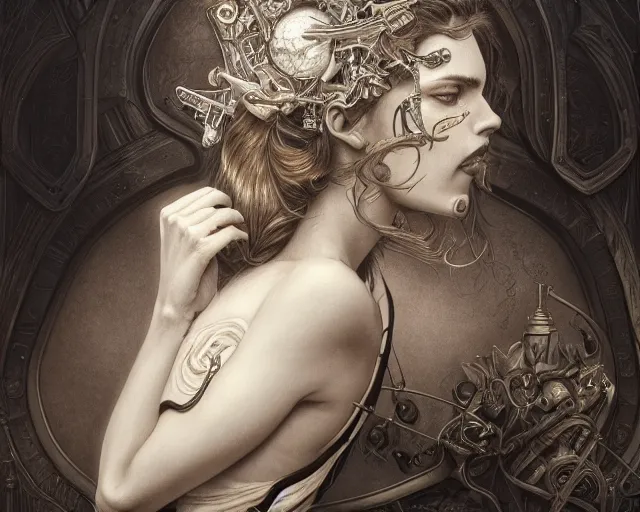 Image similar to photography of laurie lipton, deep focus, d & d, fantasy, intricate, elegant, highly detailed, digital painting, artstation, concept art, matte, sharp focus, illustration, hearthstone, art by artgerm and greg rutkowski and alphonse mucha