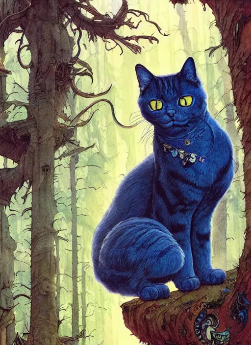 Image similar to a hyper realistic ink cat and the meaning of life and sunbeams blue sky, lush forest comic painting by chiara bautista and norman rockwell and greg rutkowski weta studio, and lucasfilm