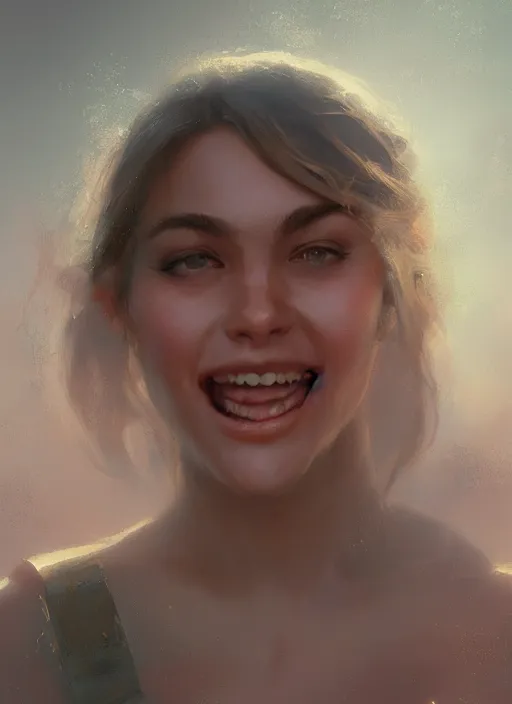 Image similar to hyper realistic photography portrait of beautiful smiling goddess girl cinematic, vallejo, full shot, craig mullins greg rutkowski, artstation, cgsociety