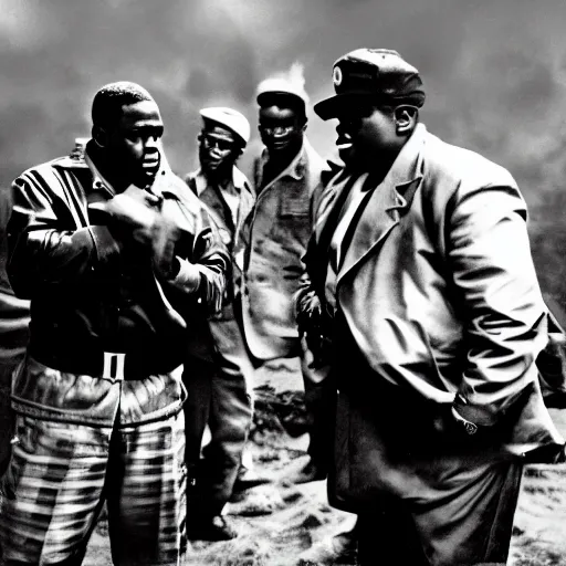 Image similar to Photograph of Biggie Smalls fighting in WW2, 4k wallpaper
