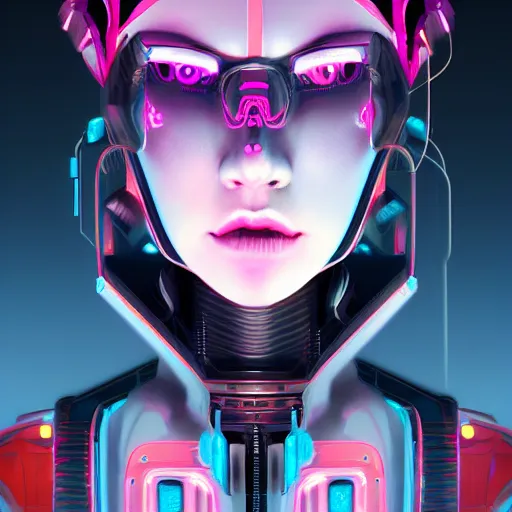 Prompt: a portrait of a cyberpunk robot geisha sorceress, warcore, sharp focus, detailed, artstation, concept art, 3 d + digital art, wlop style, biopunk, neon colors, futuristic, neon noire, storytelling