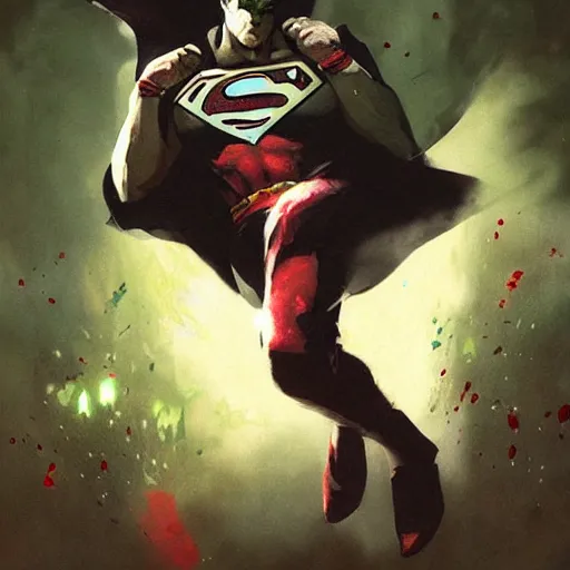 Image similar to superman smoke kryptonite dust cocaine, green kryptonite, art by greg rutkowski