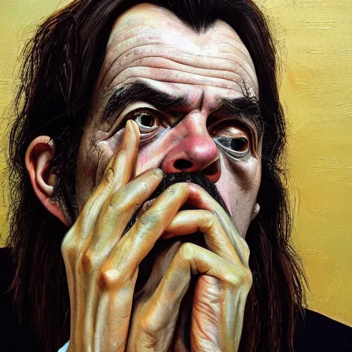 Image similar to high quality high detail painting by lucian freud, hd, sick nick cave