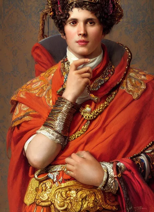 Prompt: formal portrait of caesar augustus, digital art by eugene de blaas, ross tran, and nasreddine dinet, vibrant color scheme, intricately detailed, in the style of romanticism, cinematic, artstation, greg rutkowski