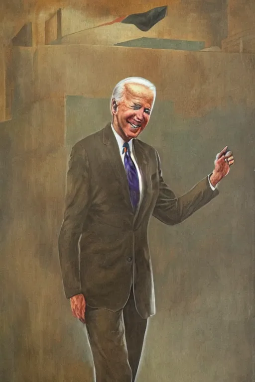 Prompt: Socialist realist painting of revolutionary leader Joe Biden by Isaak Brodsky, Highly detailed, full body portrait, masterpiece