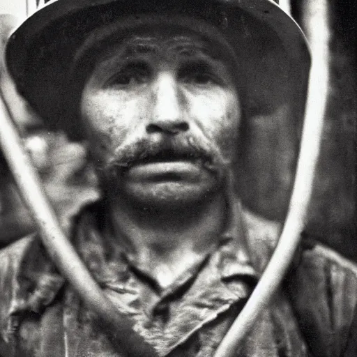 Image similar to portrait of coal mine worker by Diane Arbus, 50mm, bokeh