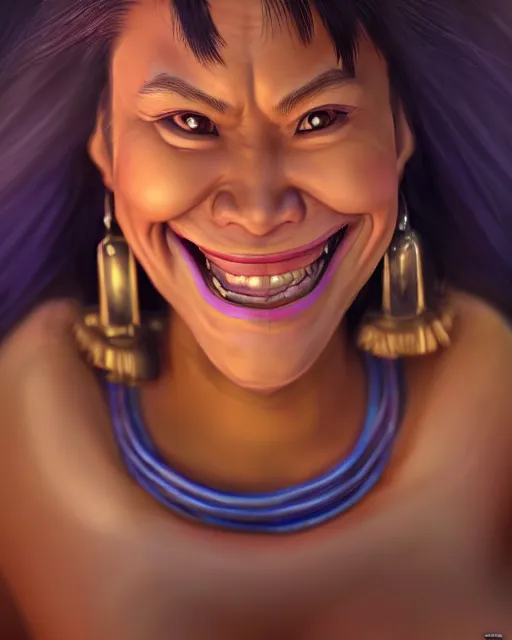 Image similar to smiling heavy filipina woman character portrait, by don bluth, sci - fi environment, highly detailed, dynamic shadows, 4 k, wallpaper - 1 0 2 4