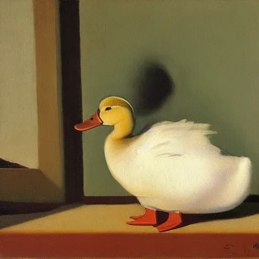 Prompt: a duck on the prowl oil painting giorgio morandi