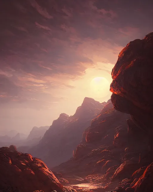 Image similar to two suns rising in the valley of fire, environment art, fantasy art, landscape art, in the style of greg rutkowski, illustration, epic, fantasy, intricate, hyper detailed, artstation, concept art, smooth, sharp focus, ray tracing