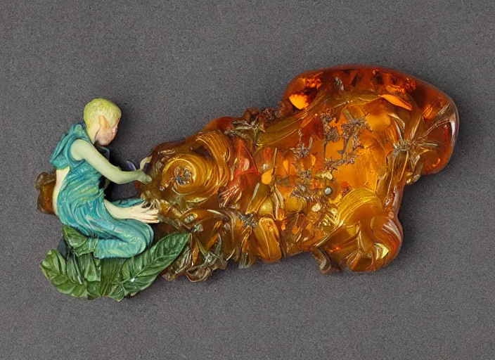 Prompt: tardigrade fairy foliage painting carved in amber by chiara bautista and norman rockwell and greg rutkowski weta studio