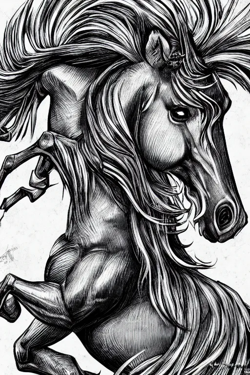 Image similar to unicorn, highly detailed, digital art, sharp focus, trending on art station, kentaro miura manga art style