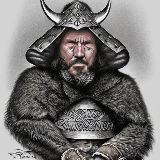 Image similar to tenebrous portraiture of a hamster-man viking jarl, by Ted Nasmith and by Joe Jusko, 4K, trending on ArtStation