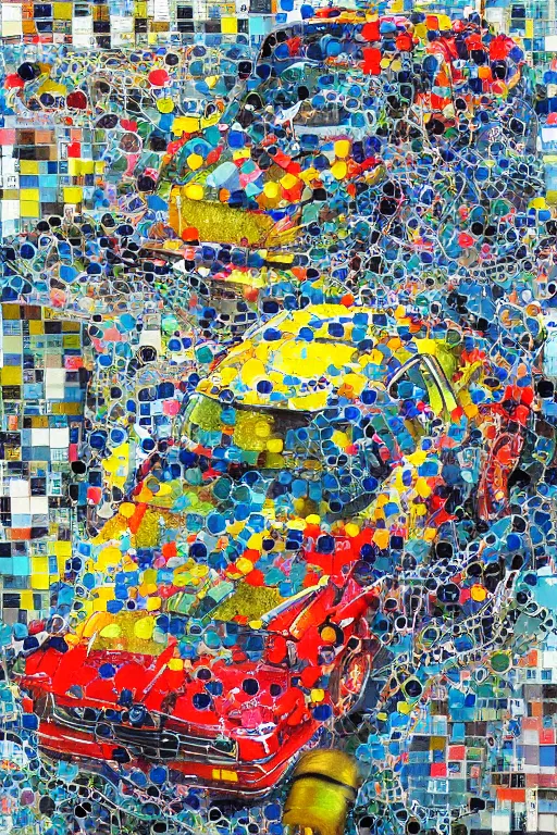 Prompt: car wash, big chain, collage, acrylic on canvas, breathtaking detailed, by mike mcquade