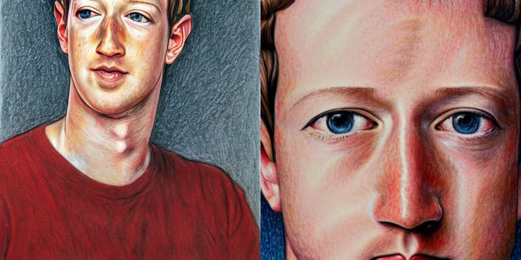 Prompt: color pencil art !! portrait close up mark zuckerberg , natural color pencil art by leonardo davinci