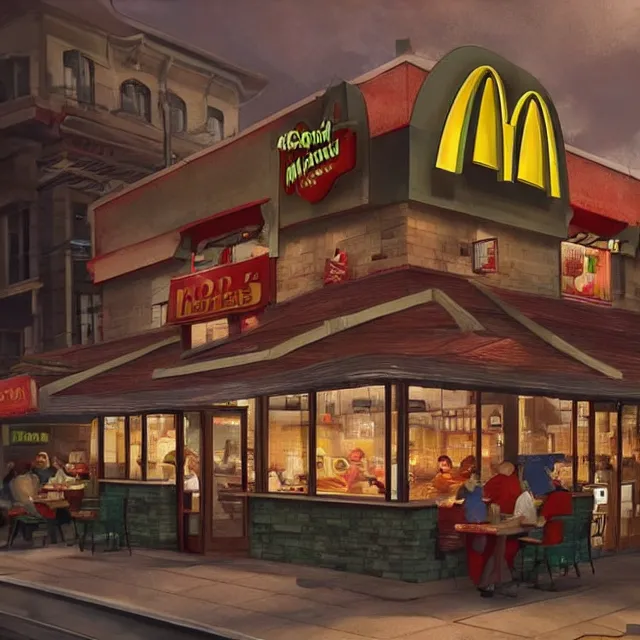 Image similar to a mcdonald's restaurant in hell trending on artstation deviantart pinterest detailed realistic hd 8 k high resolution