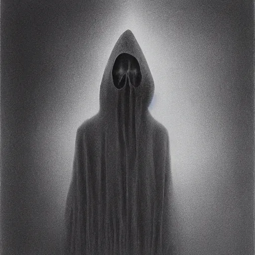 Image similar to Evil commuter ghost. Zdzisaw Beksinski.