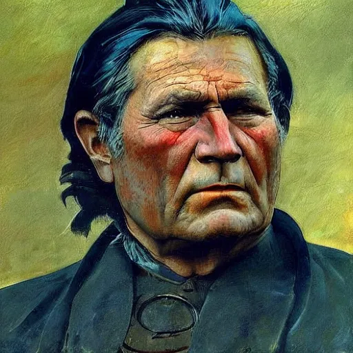 Image similar to painting of chief joseph, in the style of andrew wyeth, award winning, detailed, 4 k, hd