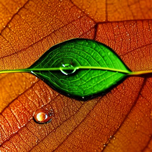 Prompt: still photo water droplet on a leaf, macro, highly detailed, photorealistic portrait, bright studio setting, studio lighting, crisp quality and light reflections, unreal engine 5 quality render