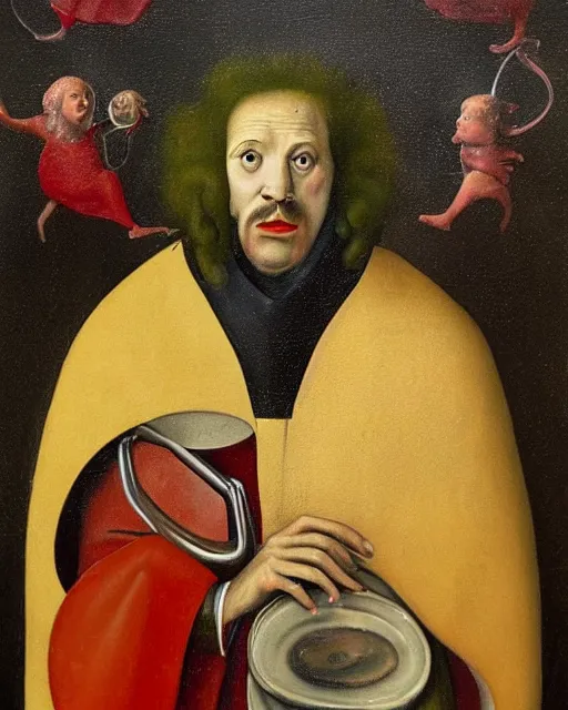 Prompt: portrait of saint Ronald McDonald, painted in the style of Hieronymus Bosch