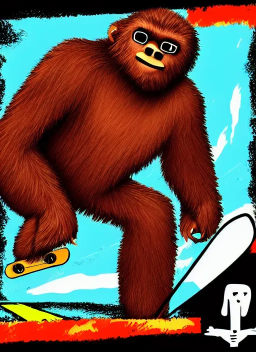 Image similar to sasquatch game art in the style of skate or die 2