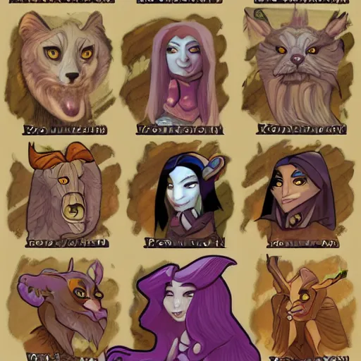 Image similar to monalisa, cartoon, rpg character, humblewood art style, concept art, fantasy