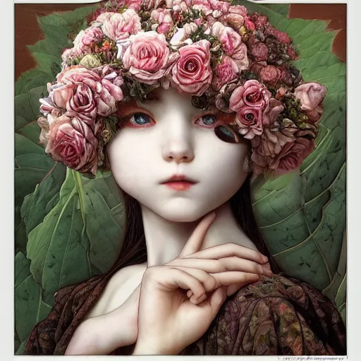 Image similar to white cat girl, botanical, rose, portrait face, colorful, frantisek kupka, intricate, miles johnston, kuroda seiki, cynical realism, ozabu, john william godward, painterly, yoshitaka amano, moebius, miles johnston, louise zhang, james jean, mark ryden lowbrow pop surrealism art style