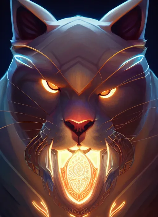 Image similar to symmetry!! portrait of rengar, league of legends, glowing lights!! intricate, elegant, highly detailed, digital painting, artstation, concept art, smooth, sharp focus, illustration, art by artgerm and greg rutkowski and alphonse mucha